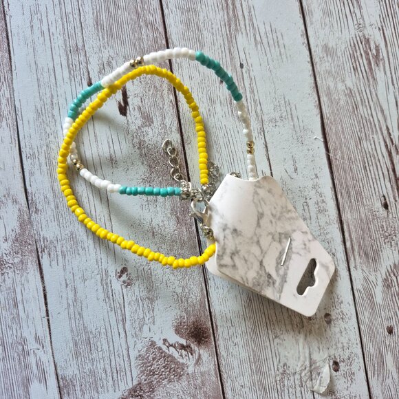 NWT Yellow and Turquoise Beaded Anklet Set - Picture 1 of 7